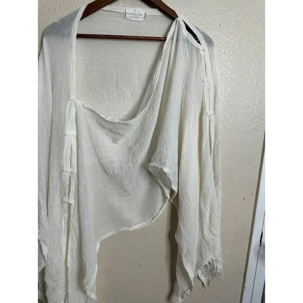 The Handloom Los Angeles Cotton Gauze Wrap Shawl Poncho Ivory One Size
